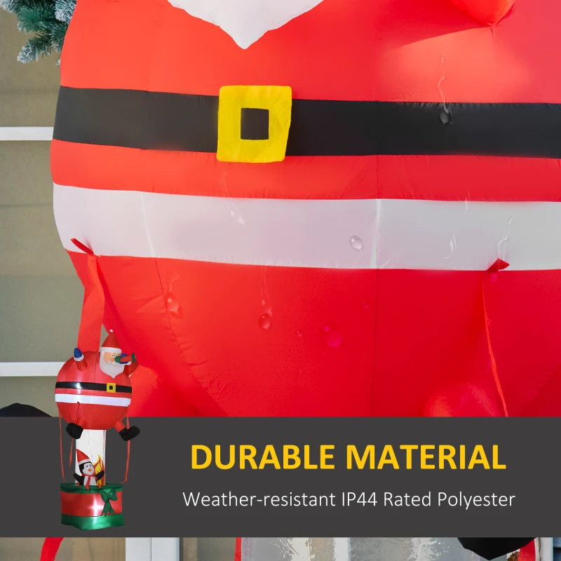 Outsunny 8ft Christmas Inflatables Outdoor Decorations Santa Claus Hot Air Balloon with Penguin, Blow-Up LED Yard Christmas Decor for Lawn Garden Party