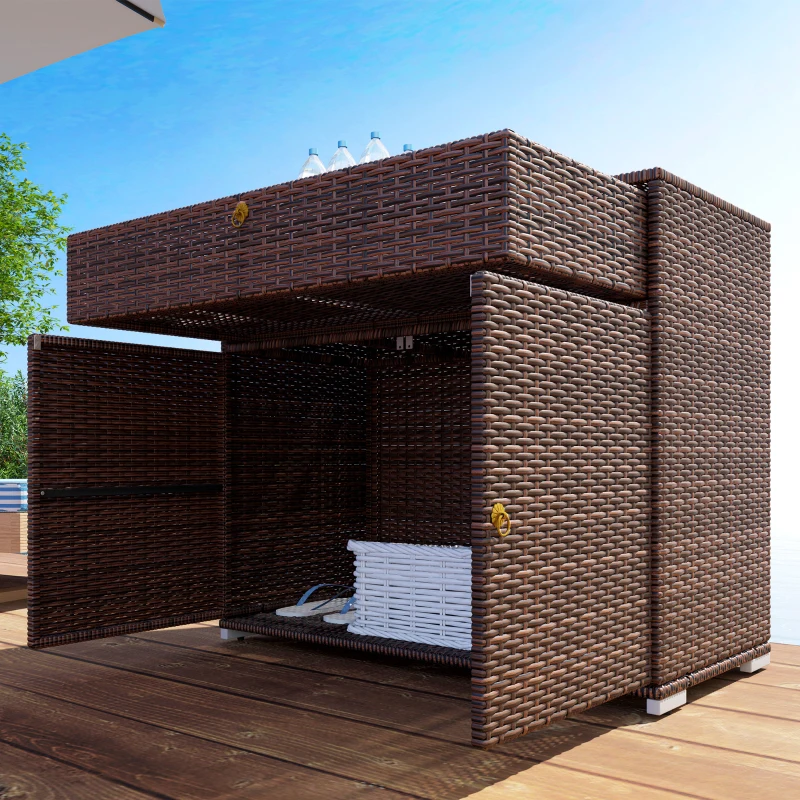 Outsunny Outdoor Storage Cabinet, Waterproof PE Rattan Cabinet with Drawer for Indoor, Outdoor Swimming Pool, Mixed Brown