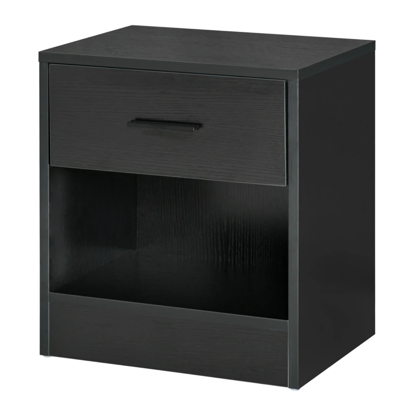 HOMCOM Modern Side Table with Drawer and Storage Shelf, End Table for Living Room, Black Wood Grain