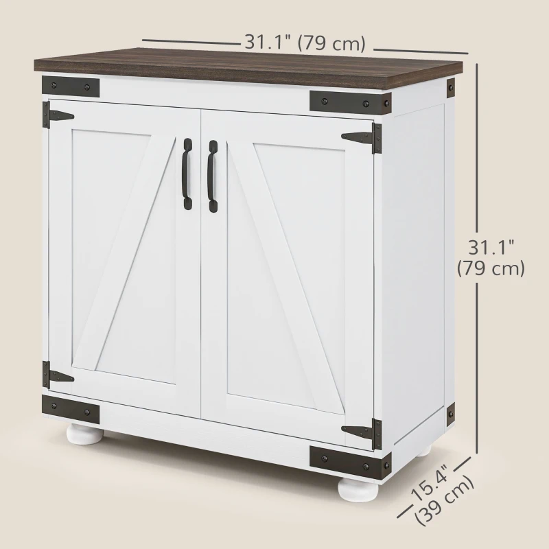 HOMCOM Sideboard Buffet, Kitchen Storage Cabinet with Barn Door and Adjustable Shelves, White and Brown