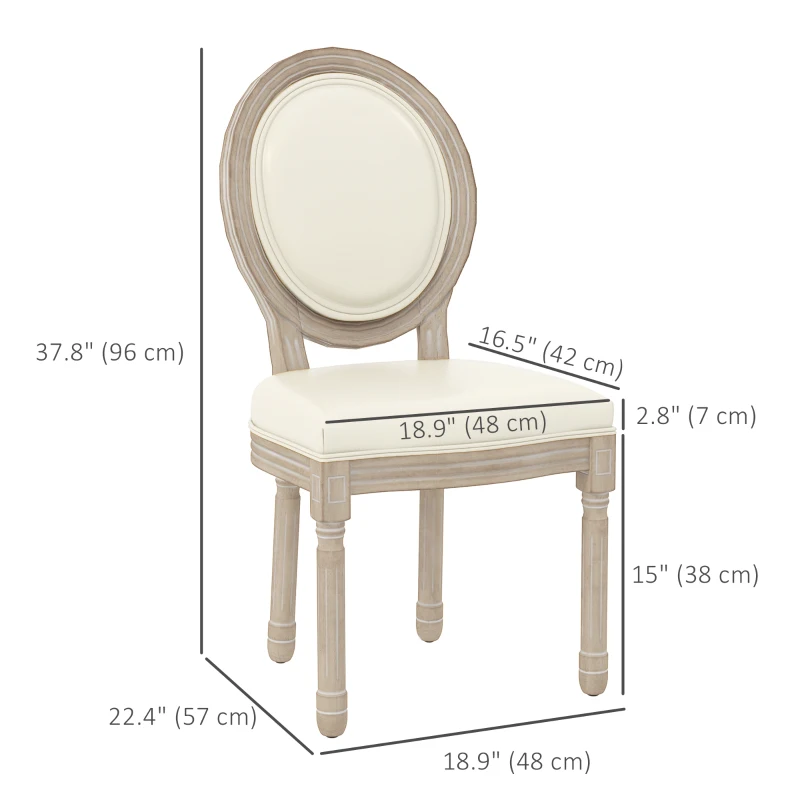 HOMCOM Dining Chairs Set of 2, French Vintage Style Kitchen Chairs with PU Leather Upholstery and Wooden Legs for Dining Room