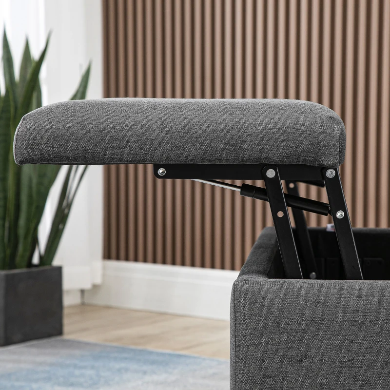 HOMCOM 30" Square Storage Ottoman, Upholstered Ottoman Coffee Table with Lift Top, Button Tufted and Wood Legs, Accent Footstool for Living Room, Dark Gray