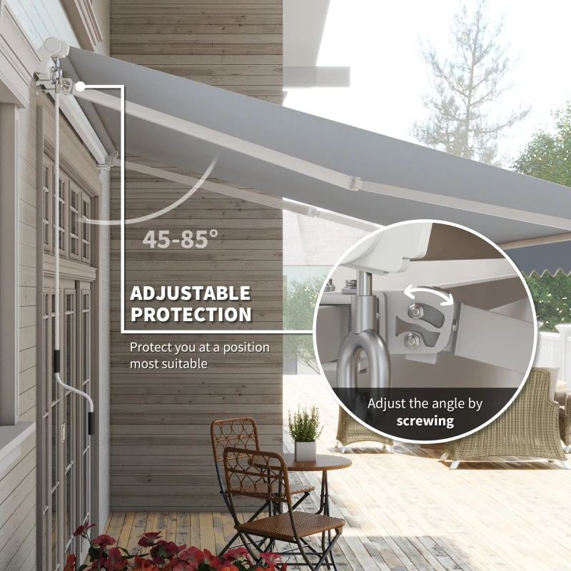 Outsunny 12' x 10' Retractable Awning Patio UV Resistant Fabric and Aluminum Frame for Deck, Balcony, Yard, Grey