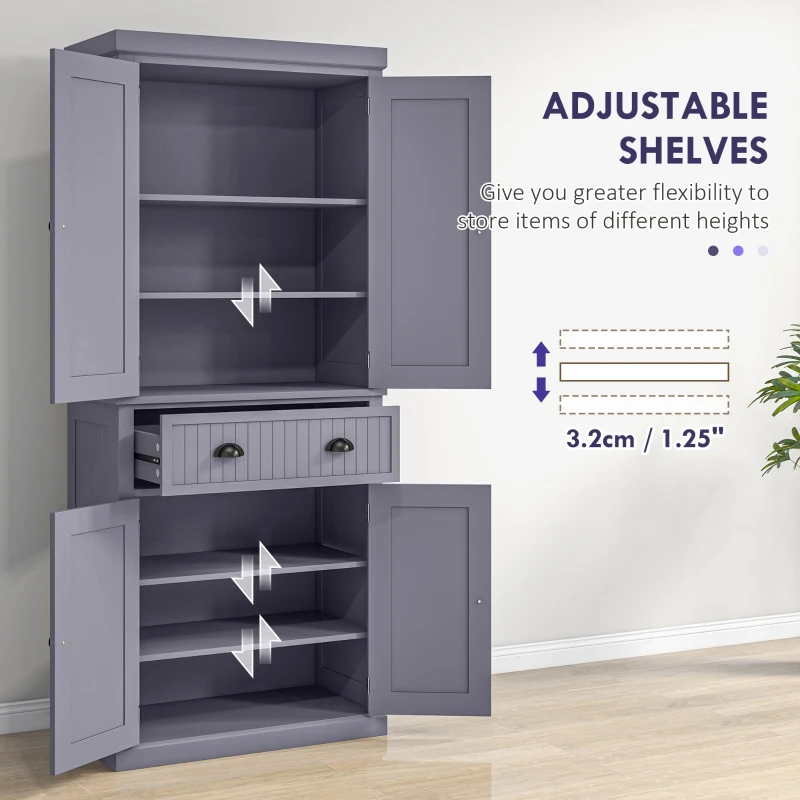 HOMCOM 72" Kitchen Pantry Storage Cabinet, Cupboard w/ 4 Doors and 3 Adjustable Shelves, Large Central Drawer, Navy Blue