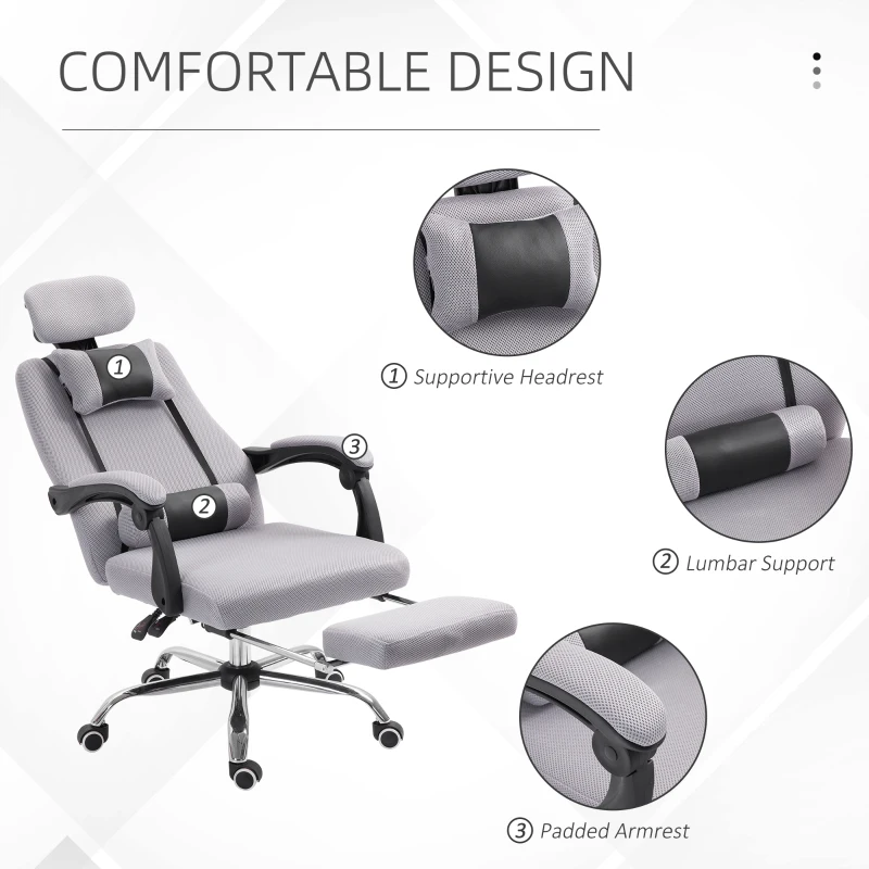 Vinsetto Ergonomic Executive High Back Office Chair with Footrest,Lumbar Support,Grey