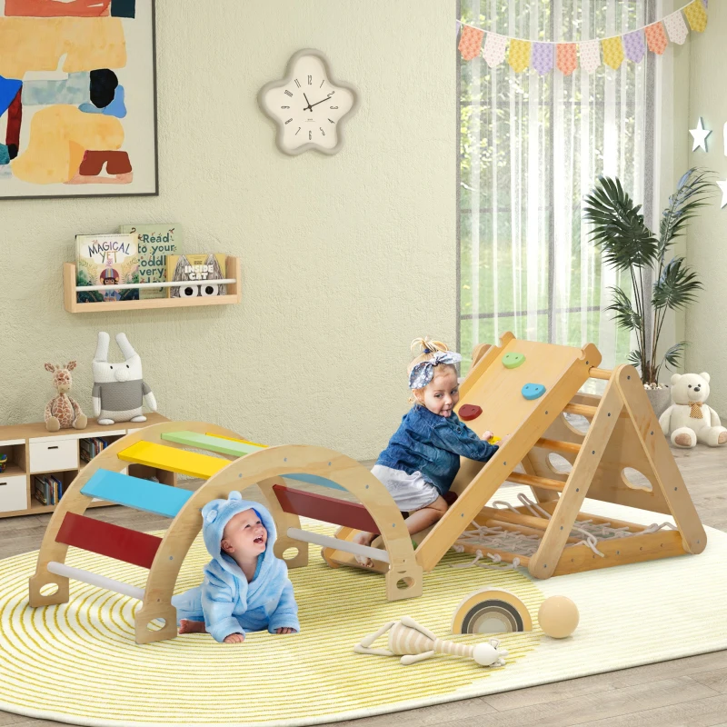 Qaba 7 in 1 Pikler Triangle Set with Ramp & Arch Ladder for 18-48 Months, Multicolored