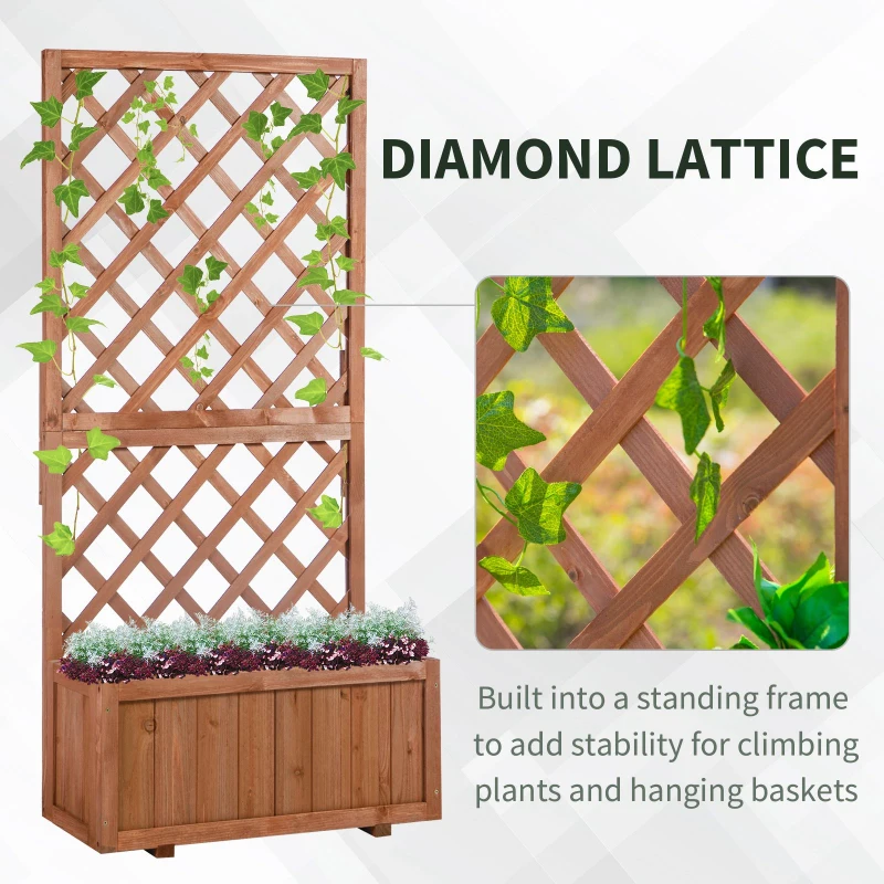Outsunny Wooden Raised Garden Bed with Trellis, 59" Outdoor Planter Box with Drainage Holes, Planter Raised Bed for Climbing Vine Plants Flowers, Orange