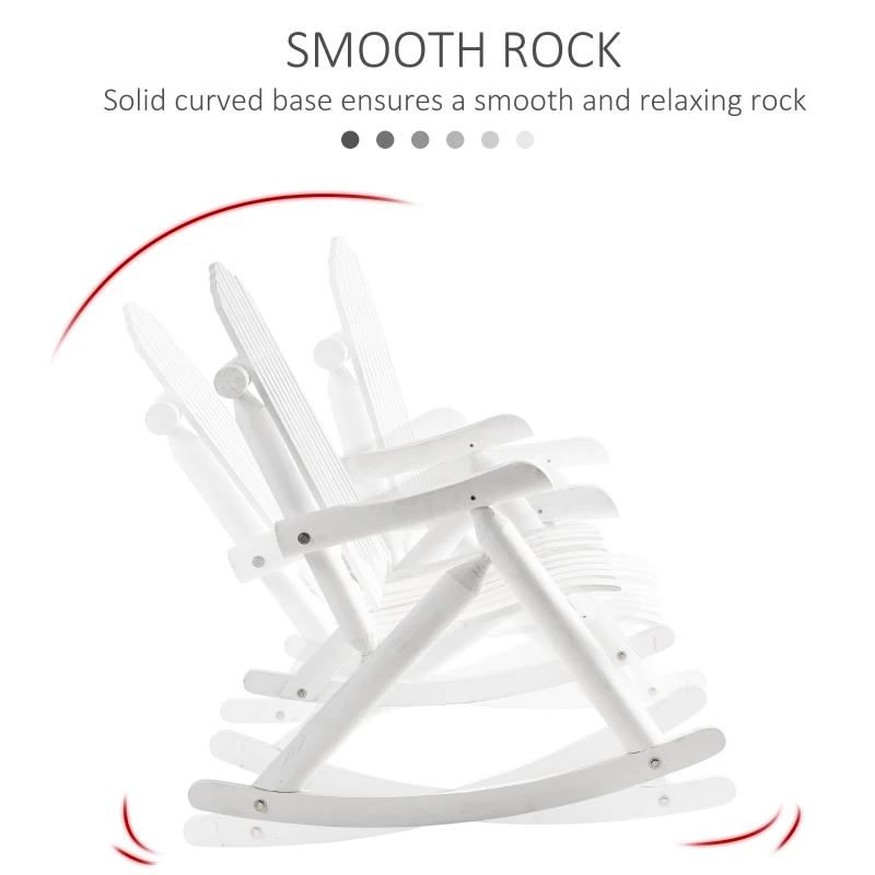 Outsunny Outdoor Wooden Rocking Chair, Double-Person Adirondack Rocking Patio Chair with Rustic High Back, Slatted Seat and Backrest for Indoor, Backyard, Garden, White