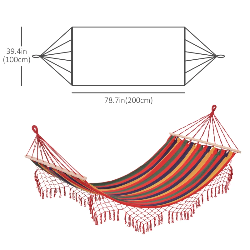 Outsunny Patio Outdoor Hammock, Brazilian Hammock Portable Hammock Load Capacity Up to 264 Lbs for Backyard, Porch, Outdoor and Indoor Use Red Stripe