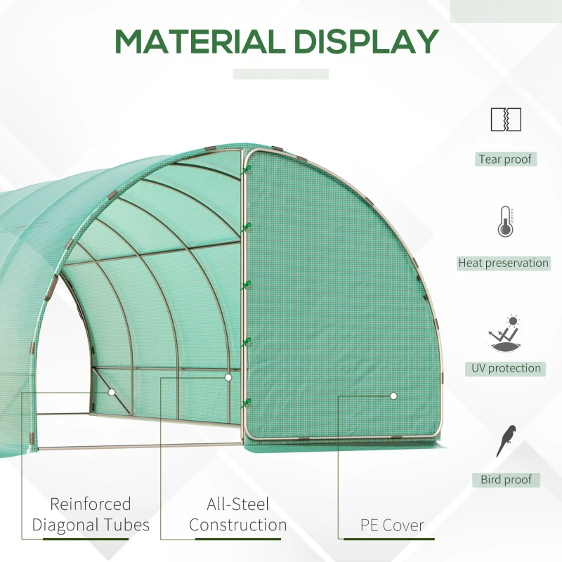 Outsunny 20' x 10' x 7' Tunnel Greenhouse Outdoor Walk-In Hot House with 2 Hinged Doors, Reinforced Steel Frame, PE Cover, Green