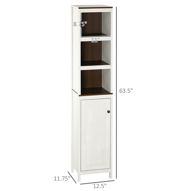 kleankin Tall Bathroom Storage Cabinet, Freestanding Tower Cabinet with 3 Open Shelves and Adjustable Shelf, Antique White