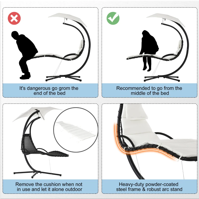 Outsunny Swing Chaise with Stand Floating Chaise Lounge Cream White