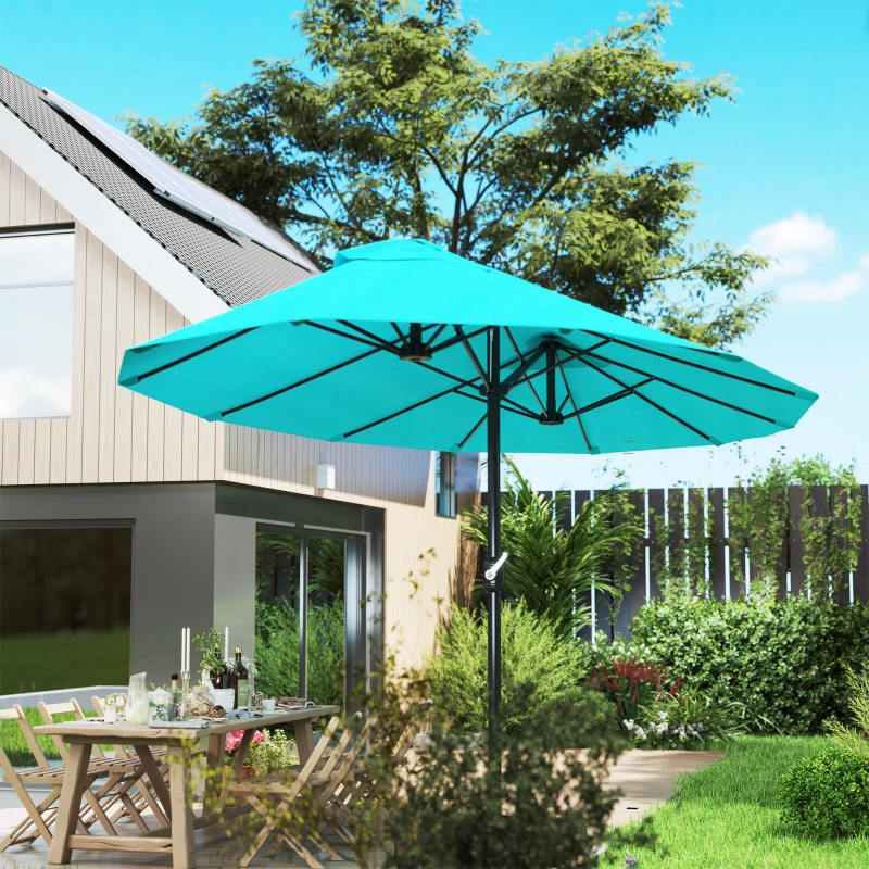 Outsunny Patio Umbrella 15ft Double-Sided Outdoor Market Extra Large Umbrella with Crank Handle for Backyard, Light Blue