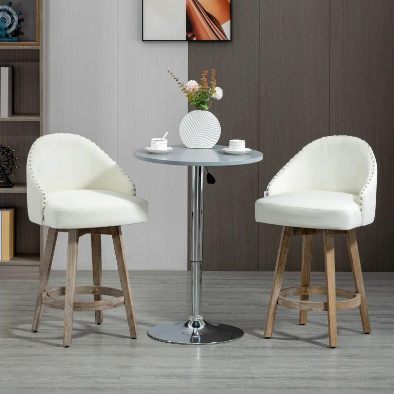 HOMCOM Bar Stools Set of 2 Fabric Kitchen Counter Stools, White