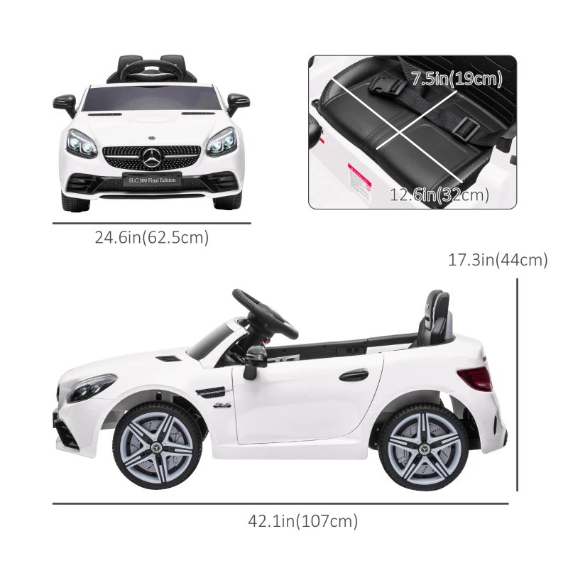 Aosom 12V Ride On Car with Parent Remote Control Two Motors Music Lights Suspension Wheels for 3-6 Years White
