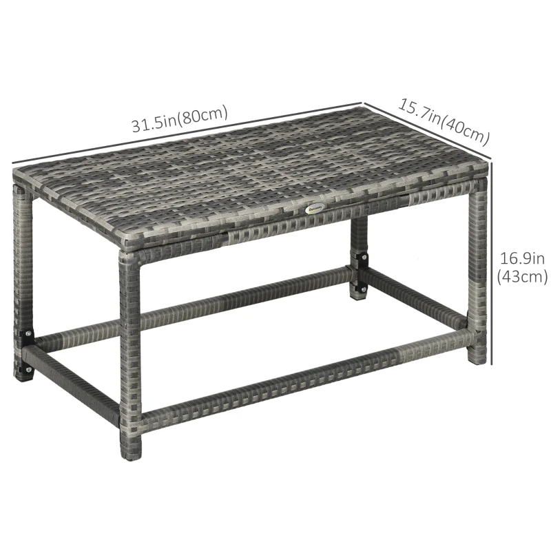Outsunny Patio Rattan End Table, Outdoor Side Table with Full Woven Table Top for Garden, Balcony, Mixed Grey