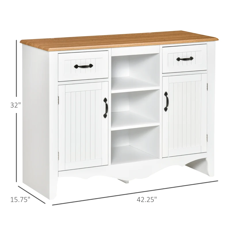 HOMCOM 42" Sideboard Buffet Cabinet, Accent Kitchen Cabinet with Storage Drawers and Adjustable Shelves for Living Room, White