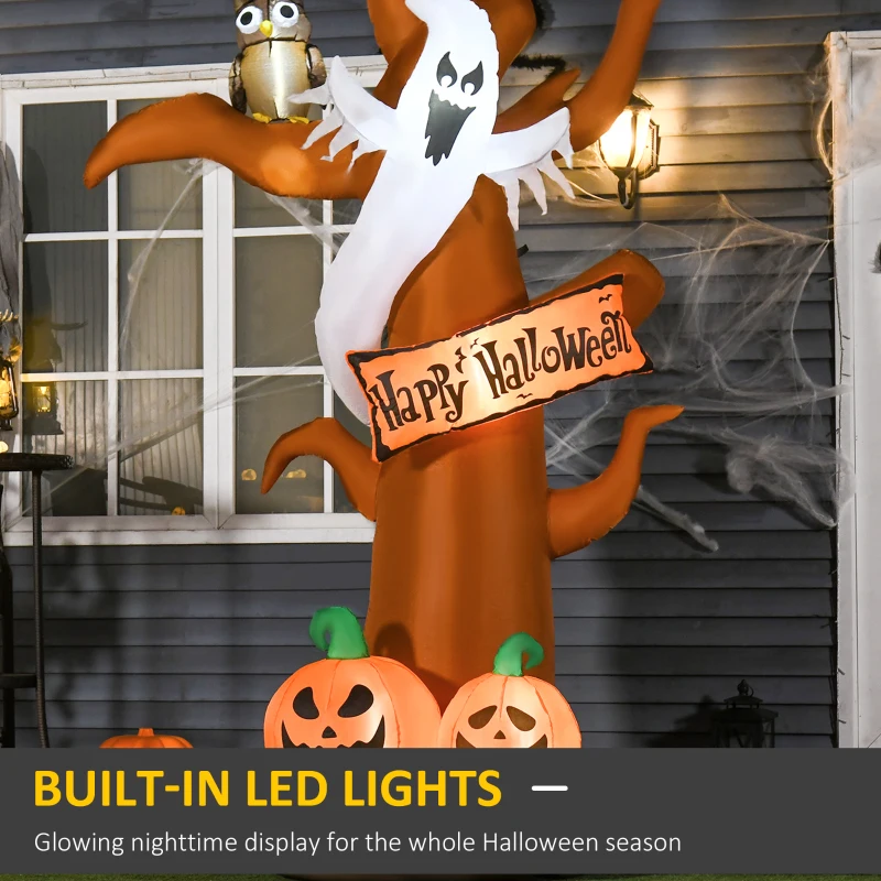 HOMCOM 9' Inflatable Tree with Ghost and Pumpkin, Halloween LED Light Yard Display Indoor Outdoor for Garden, Lawn, Party, Holiday