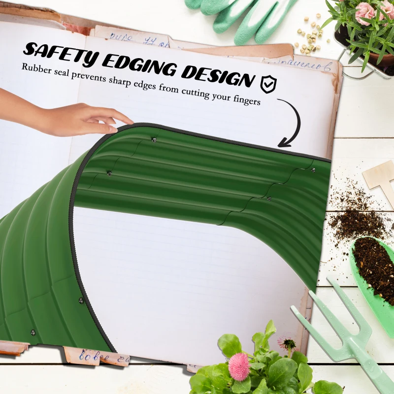 Outsunny 5.2'x3.6'x2.7' Outdoor Raised Garden Bed, 3-Tier Galvanized Planter Box with Safety Edging for Vegetable, Flower, Green