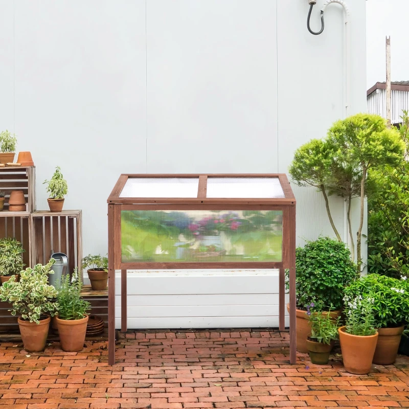 Outsunny 35"  x 20" x 36" Wooden Cold Frame Greenhouse, Garden Portable Raised Planter for Outdoor Indoor Use, Brown