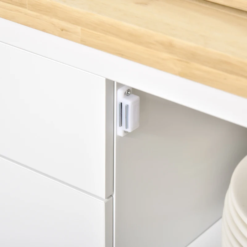 HOMCOM Rolling Kitchen Island Cart, Utility Trolley Cart with Rubberwood Top Storage Cabinet, 2 Drawers, Towel Rack, White