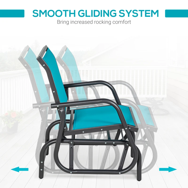 Outsunny Outdoor Glider Chair, Steel Swing Chai with Curved Armrests for Porch, Garden, Poolside, Balcony, Blue