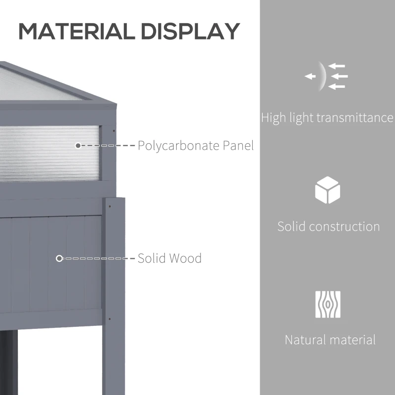 Outsunny Raised Wood Cold Frame Greenhouse, Elevated Planter & Plant Protection Box, 2-IN-1 for Flowers, Vegetables, Herbs, Grey