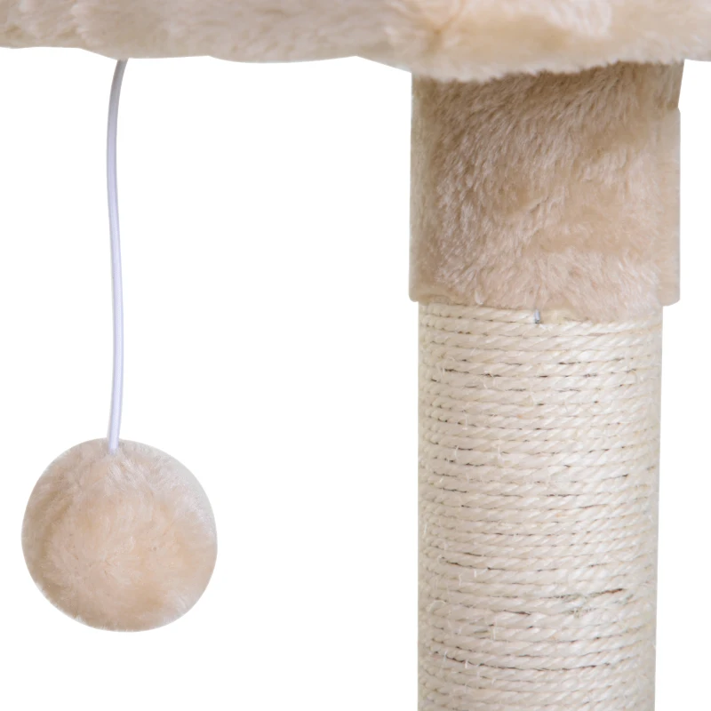 PawHut 27.5" Cat Tree Hammock with 3 Natural Sisal Scratching Post, Teasing Toy - Beige