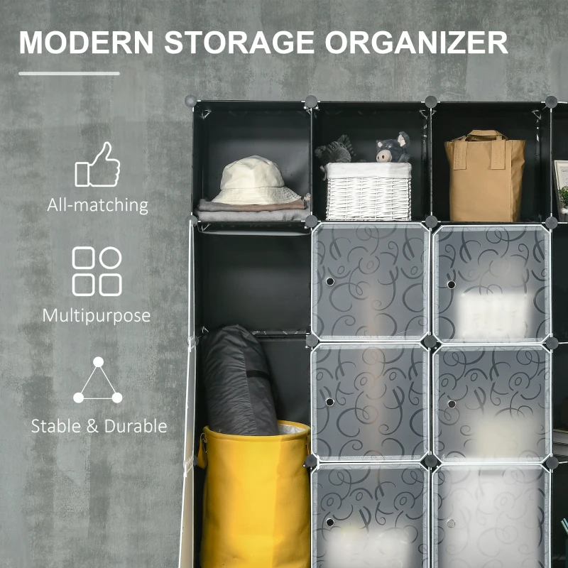 HOMCOM Cube Storage Organizer, DIY 20-Cube Modular Cabinet, Shoe Rack with Doors for Living Room, Black