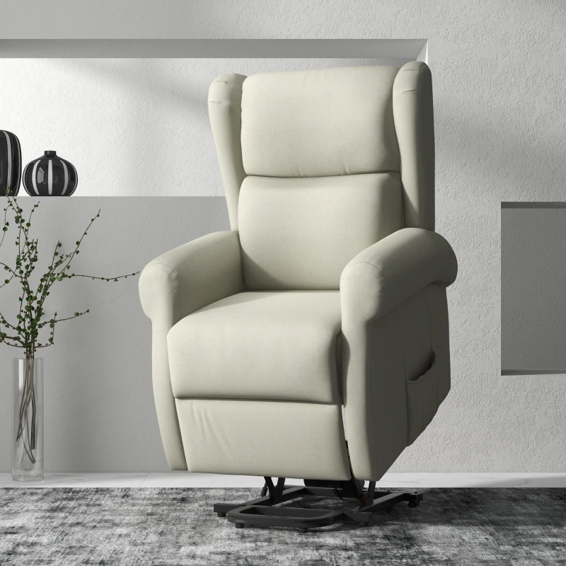 HOMCOM Wingback Lift Chair for Elderly, Power Chair Recliner with Footrest, Remote Control, Side Pockets, Cream White