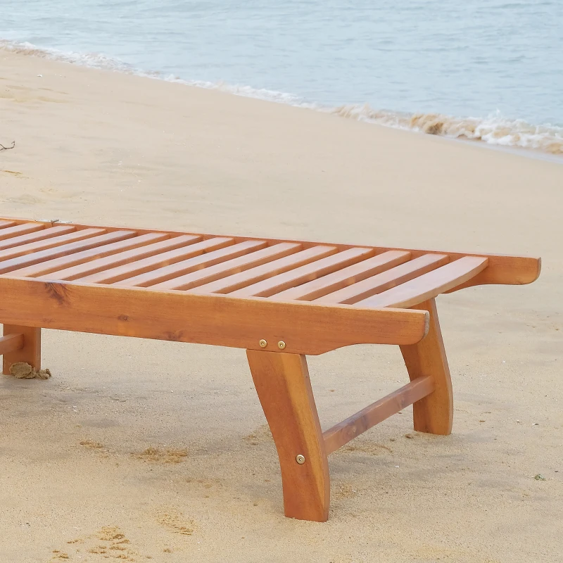 Outsunny Outdoor Patio Lounger with 4-Level Adjustable Backrest, Acacia Wood Sun Lounger, Foldable Chaise Longue with Wheels for Lawn, Poolside, Backyard, Deck, Teak