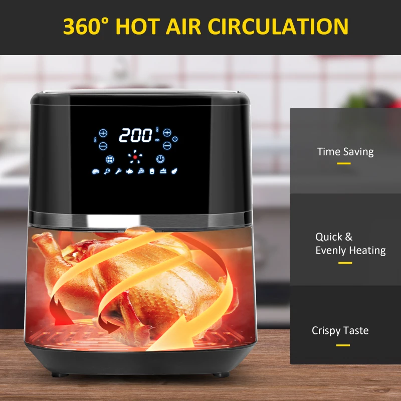 HOMCOM Air Fryer 4.7Qt, 4-in-1 Hot Oven with Air Fry, Roast, Broil, Crisp, Bake Function, Digital Touchscreen, 60-Min Timer, 8 Preset and Nonstick Basket, BPA Free