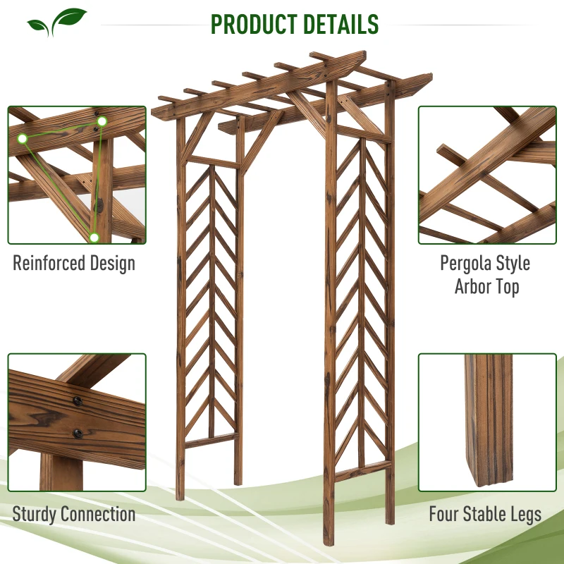 Outsunny 79in Wooden Garden Arbor Arch Trellis with Classic Countryside Style, Pergola Style Roof for Climbing Vines for Ceremony Party Weddings