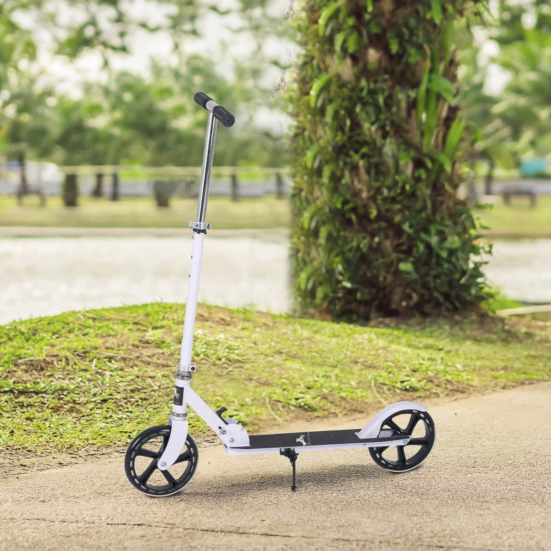 Aosom Kids Foldable Kick Scooter with Adjustable Height, Soft Textured Handles, Wide Deck, Brakes for Ages 7-14, 29.5" H - 39" H, White