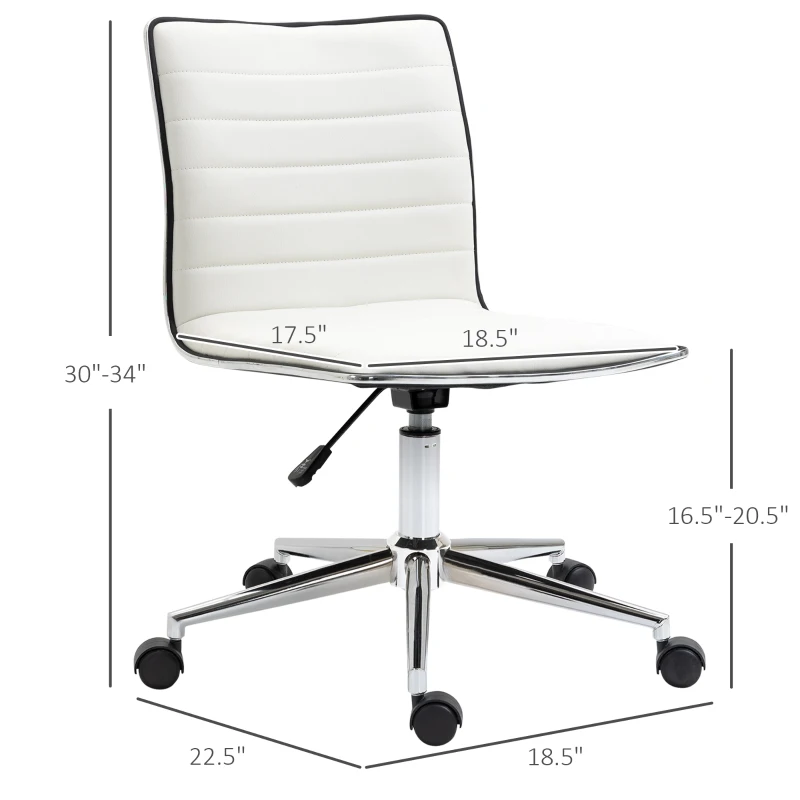 Vinsetto Mid-Back Armless Office Chair Task Chair with PU Leather, Adjustable Height and Swivel Seat Ribbed, White