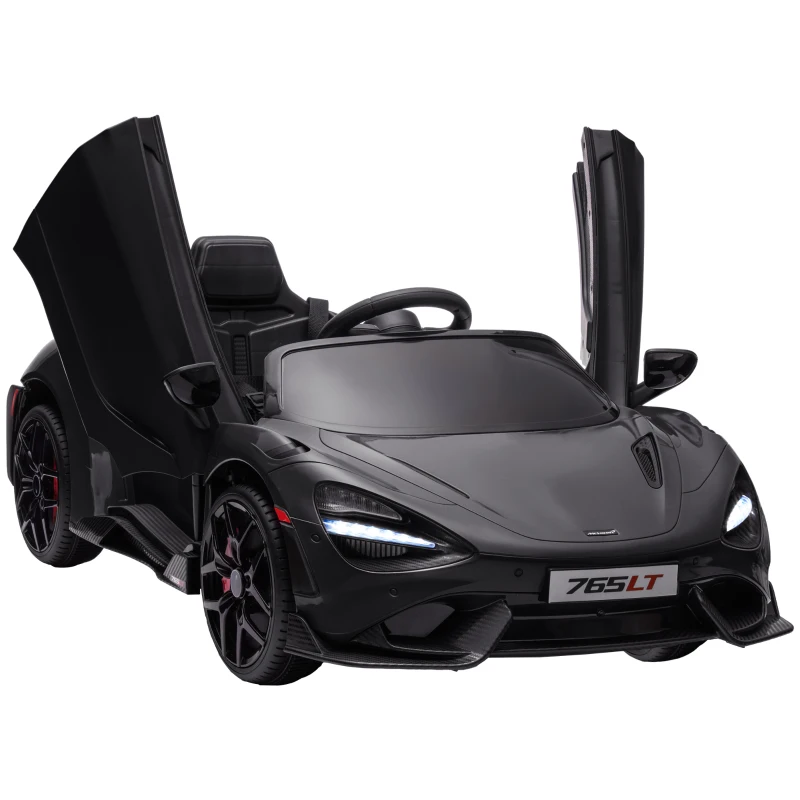 Qaba McLaren 765LT Licensed 12V Kids Electric Car w/ Scissor Doors, Transport Wheels, Remote, Slow Start, Music Horn Black