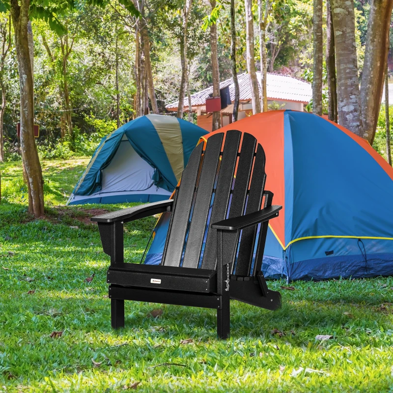 Outsunny Folding Adirondack Chair, HDPE Fire Pit Chair, Weather Resistant Outdoor Chair for Patio, Garden, Backyard, Lawn, Black