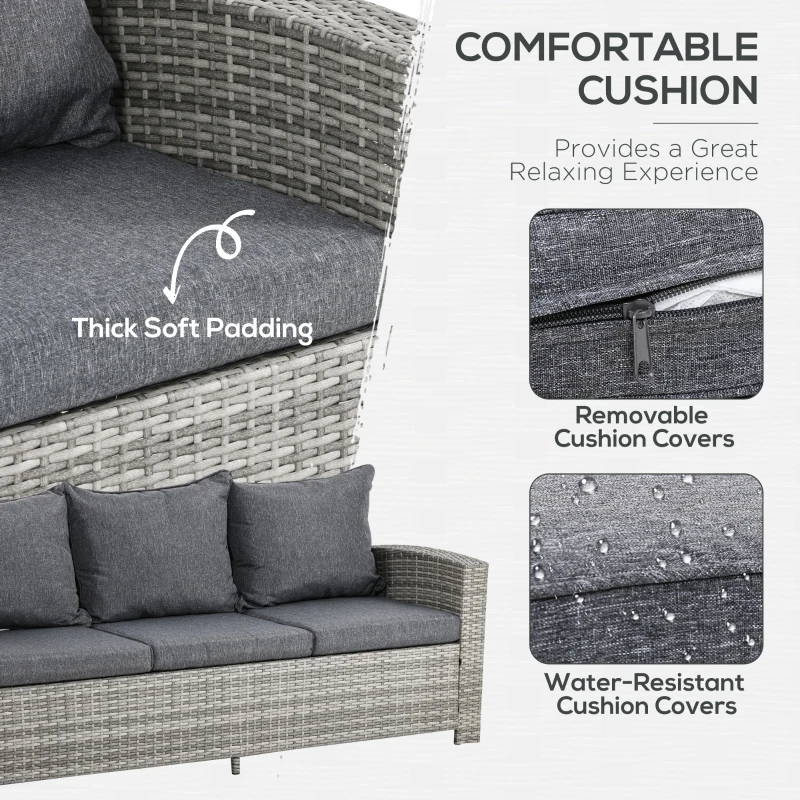 Outsunny 6 Pcs Patio Furniture Set, Rattan Outdoor Furniture Set with 3 Seater Sofa, Armchairs, Footstools and Table, Dark Grey