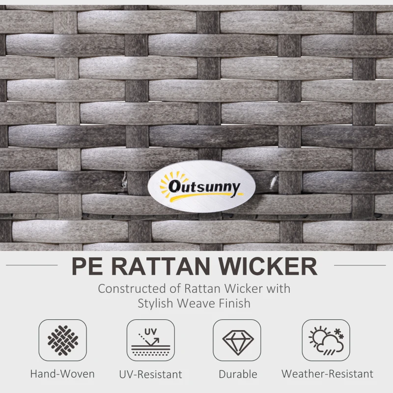Outsunny 5PC Patio Furniture Set Outdoor Garden Rattan Wicker Sofa Cushioned Half-Moon Seat Deck with Pillow, Table, Grey