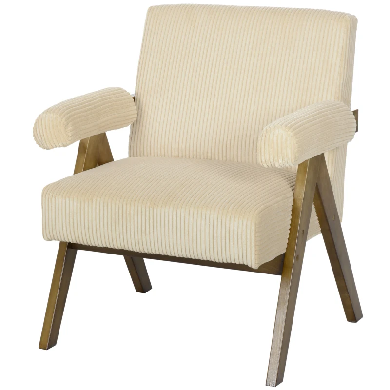 HOMCOM Corduroy Accent Chair Armchair with Wide Seat and Soft Padded Armrests for Reading, Bedroom, Beige