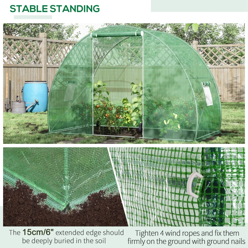 Outsunny 5'x10'x7' Tunnel Greenhouse Outdoor Walk-In Hot House with Roll-up Windows and Zippered Door, Steel Frame, PE Cover, Green
