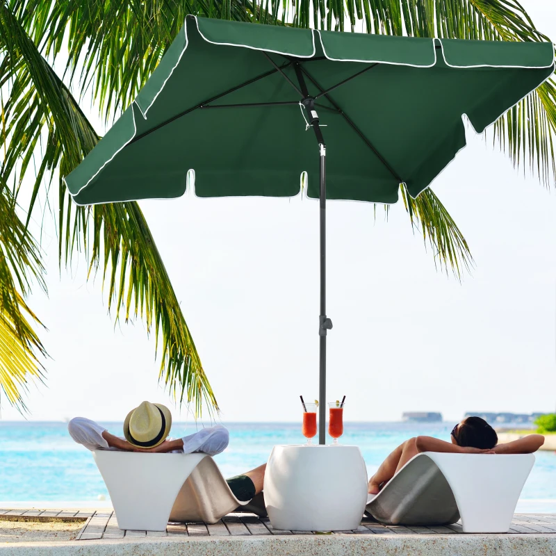 Outsunny 6.5x4ft Rectangle Patio Umbrella Aluminum Tilt Adjustable Garden Parasol Sun Shade Outdoor Canopy Green