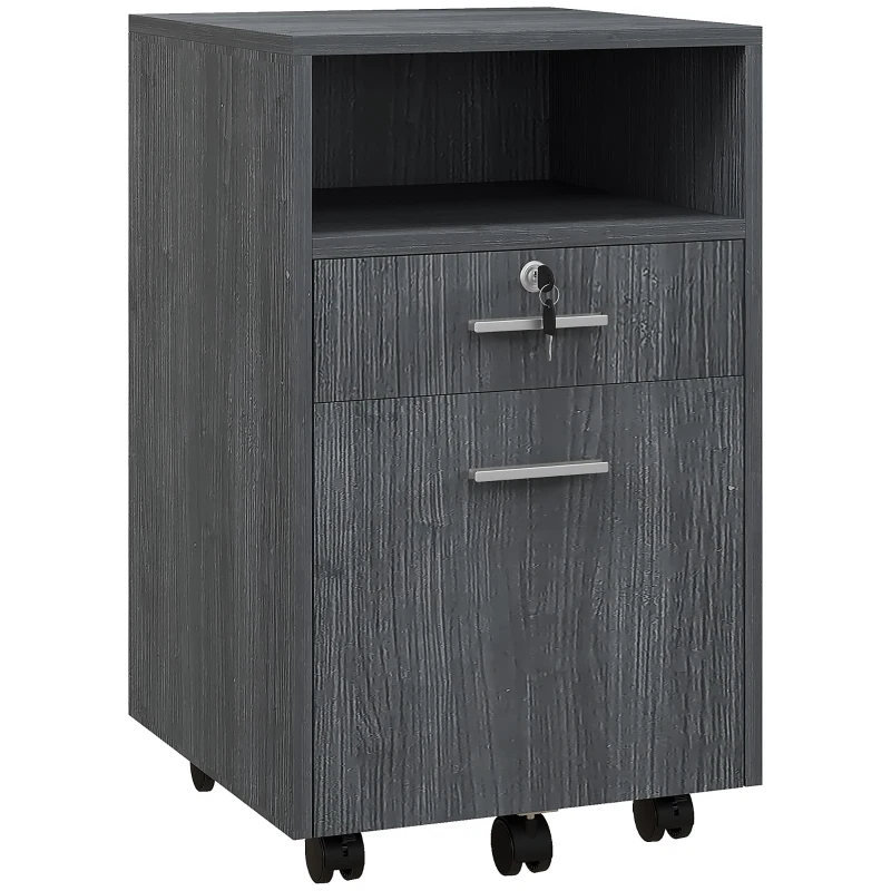 Vinsetto Small Filing Cabinet with 2 Drawers, Lockable Home Office Storage Cabinets on Wheels for A4, Letter Size, Grey