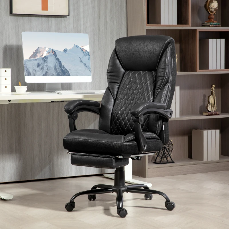 HOMCOM Executive Office Chair with footrest, High Back Desk Chair, Reclining Swivel Chair, Black