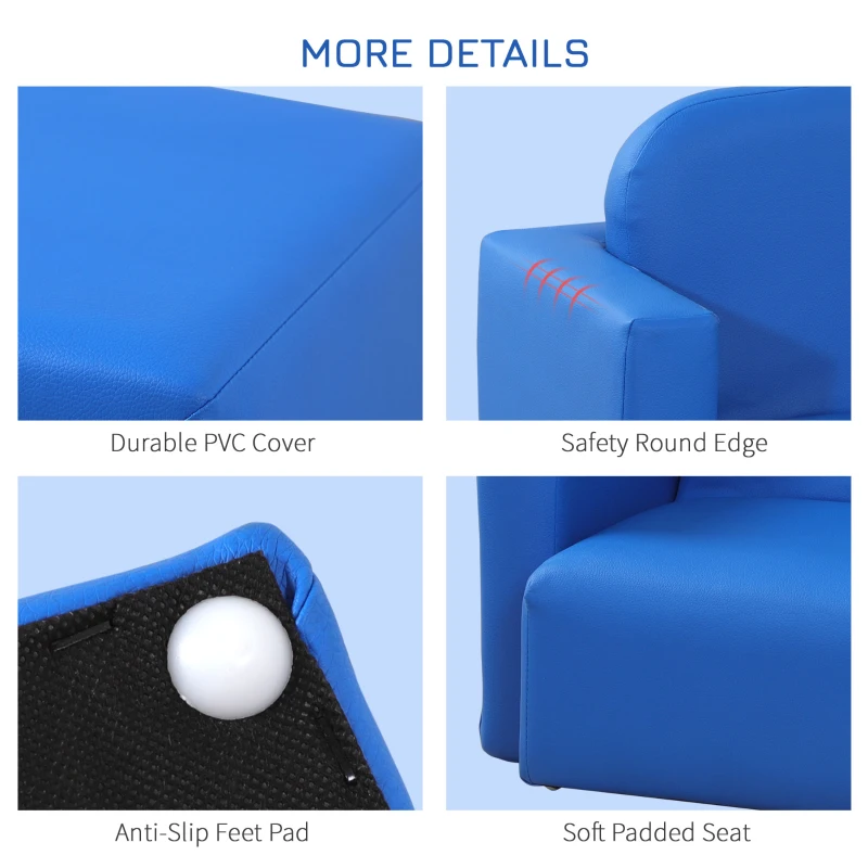 Qaba Kids Sofa, 2-in-1 Multi-Functional Toddler Table and Chair, Children Armchair Sturdy Couch for 3-9 Years Old, Blue