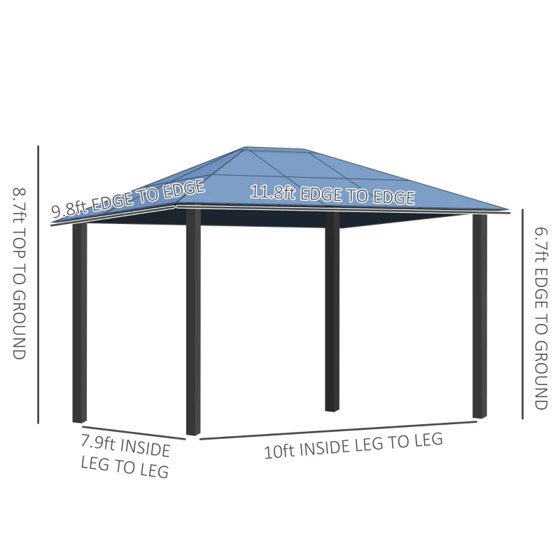 Outsunny 10 x 12ft Garden Outdoor Aluminium Gazebo Hardtop with LED Solar Light Canopy Marquee Party Tent  Shelter with Mesh Curtains & Side Walls