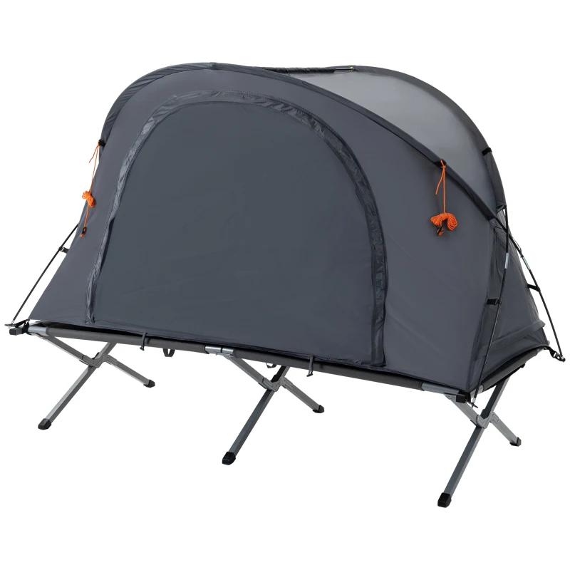 Outsunny Camping Tent Cot, Multifunctional Folding Tent Combo, Portable Off-Ground Tent Shelter with Self-Inflating Air Mattress and Carry Bag for 1 Person
