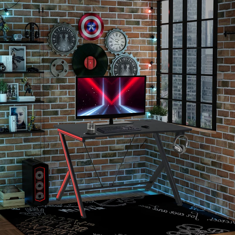 HOMCOM 41 inch Gaming Computer Desk, Home Office Gamer Table Workstation with Cup Holder and Headphone Hook