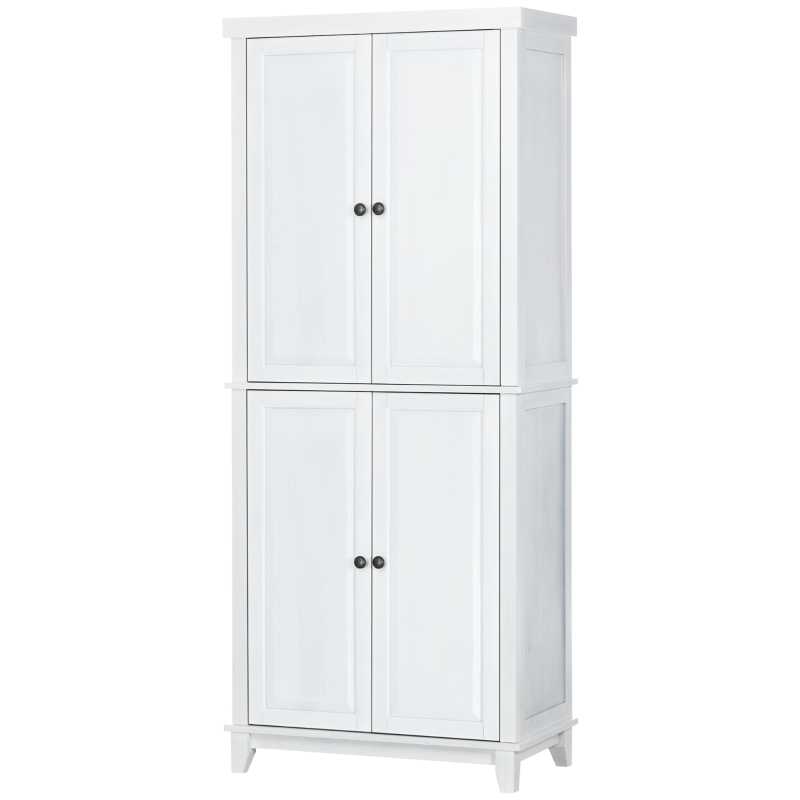 HOMCOM 72.5" Wood Kitchen Pantry Cabinet, Farmhouse Storage Organizer with 2 Adjustable Shelves, Soft Close, White