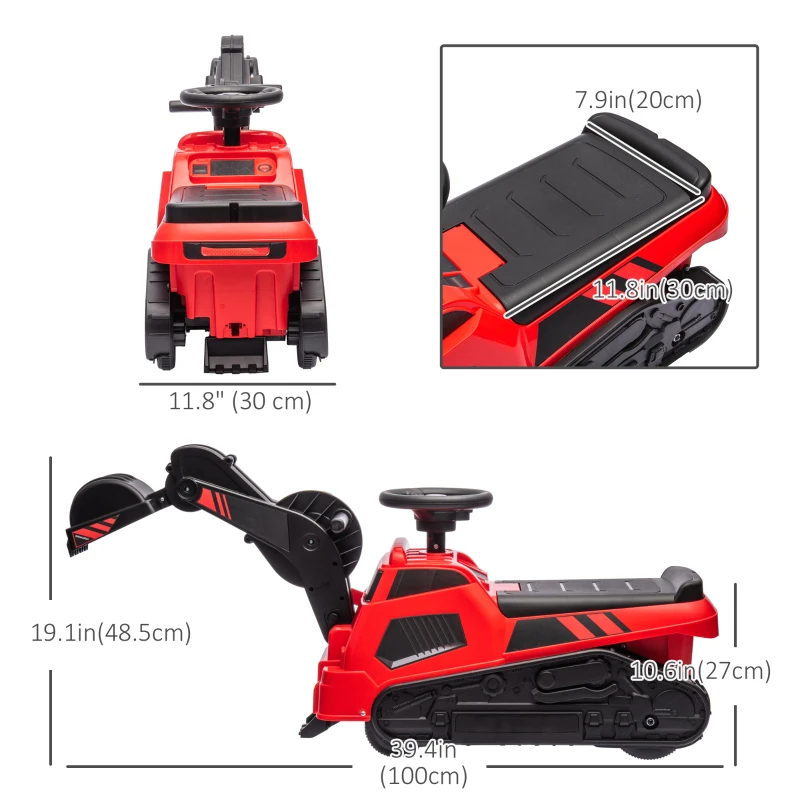 Aosom 3 in 1 Ride on Excavator Bulldozer Road Roller w/ Music Red